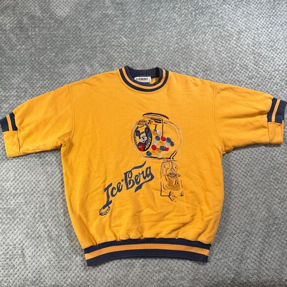 VTG 90's Iceberg Disney Mickey Mouse Yellow Short Sleeve Crewneck Sweatshirt XXL - Picture 1 of 6